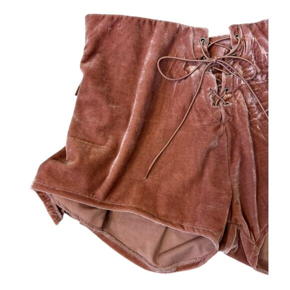 UNIF Dusty Pink Velvet Lace-Up Mini Shorts Rave Festival Club Sexy Velour Size M - Picture 3 of 8